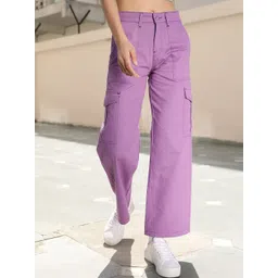 STREET 9 Women Lavender Relaxed High-Rise Cotton Cargo Trousers-picture-33