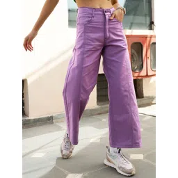 STREET 9 Women Lavender Relaxed High-Rise Cotton Trousers-picture-35