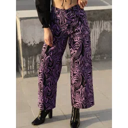 STREET 9 Women Lavender Relaxed Loose Fit High-Rise Cotton Trousers-picture-32