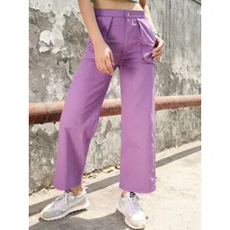 STREET 9 Women Lavender Relaxed Loose Fit High-Rise Trousers-picture-34