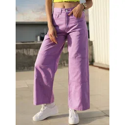 STREET 9 Women Lavender Relaxed Mid-Rise Cotton Trousers-picture-23