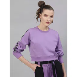 STREET 9 Women Lavender Solid Cotton Crop Sweatshirt-picture-39