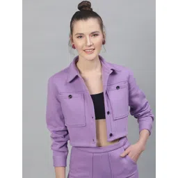 STREET 9 Women Lavender Solid Lightweight Crop Tailored Jacket-picture-28