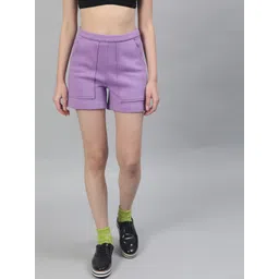 STREET 9 Women Lavender Solid Regular Fit Regular Shorts-picture-41