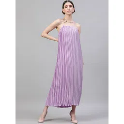 STREET 9 Women Lavender Solid Satin Accordion Pleated Maxi Dress-picture-17