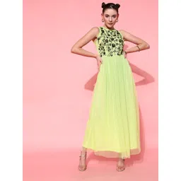 STREET 9 Women Lime Green Embellished Dress-picture-31