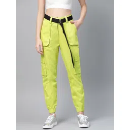 STREET 9 Women Lime Green Regular Fit Solid Cargos-picture-43