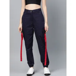 STREET 9 Women Navy Blue Regular Fit Solid Cargos-picture-40