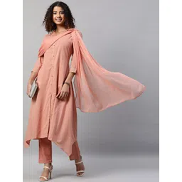 STREET 9 Women Peach-Coloured Pure Cotton Kurta with Trousers & With Dupatta-picture-26
