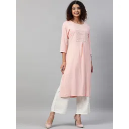 STREET 9 Women Pink Floral Embroidered Regular Kurti with Palazzos-picture-29