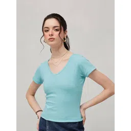 STREET 9 Women Ribbed Regular Cotton Top-picture-18