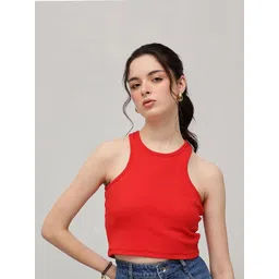 STREET 9 Women Solid Round Neck Sleeveless Cotton Top-picture-16