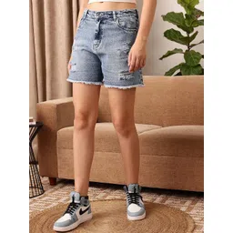 STREET 9 Women Washed Mid-Rise Denim Shorts-picture-11