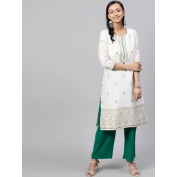 STREET 9 Women White & Green Printed Kurta with Palazzos-picture-28