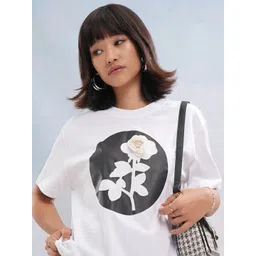 street by tokyo talkies Tokyo Talkies Women Embroidered Floral Drop-Shoulder Sleeves Cotton Relaxed Fit T-shirt-picture-19