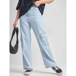 Street By Tokyo Talkies Women Flared High-Rise Heavy Fade Cargo Jeans-picture-12