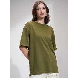 Street By Tokyo Talkies Women Solid Embossed Oversized T-shirt-picture-34