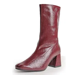 Street Style Store Women Textured Pointed Toe High-Top Casual Block-Heel Regular Boots-picture-38