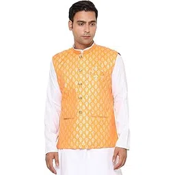 strictly designer Strickly Designer Men's Orange Silk Blend Woven Ethnic Nehru Jacket/Modi Jacket/Waistcoat Koti-M-picture-59