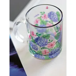 Strokes by Namrata Mehta Blue Floral Printed Glass Transparent Mug 350ml-picture-14
