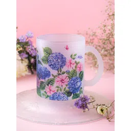 Strokes by Namrata Mehta Blue Green Hydrangea Printed Frosted Glass Mug 350 ml image 2