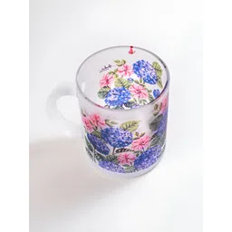 Strokes by Namrata Mehta Blue Green Hydrangea Printed Frosted Glass Mug 350 ml image 4