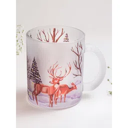 Strokes by Namrata Mehta Brown Floral Printed Christmas Frosted Glass Mug-picture-26