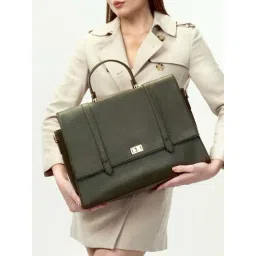 Strokes by Namrata Mehta Olive Opulence Large Leather Laptop Bag-picture-38