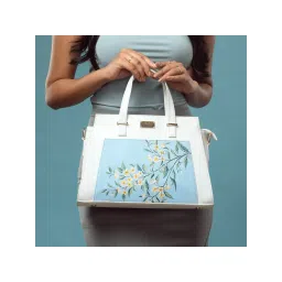Strokes by Namrata Mehta Periwinkle Blue and White Handbag with Detachable Strap-picture-11