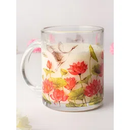 Strokes by Namrata Mehta Pink Floral Printed Glass Transparent Mug 350ml-picture-19