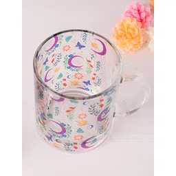 Strokes by Namrata Mehta Purple Floral Glass Transparent Mug 350 ml-picture-33