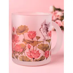 Strokes by Namrata Mehta Transaparent & Pink Floral Printed Glass Matte Mug 350ml-picture-28