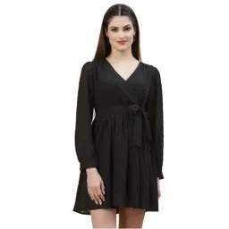Strong & Brave Black Self Design Fit & Flare Dress-picture-45