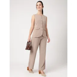 strong & brave Strong And Brave Light Brown Solid Waistcoat image 4