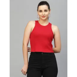 Strong & Brave Red Cotton Regular Fit Crop Top-picture-26