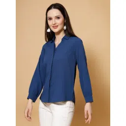 Strong & Brave Women Blue Shirt Collar Polyester Full Sleeves Blue Shirt-picture-38