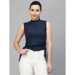 Strong & Brave Women Navy High Neck Cotton Sleeveless Navy Top-picture-19