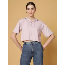 Strong & Brave Women Peach Hooded Cotton Short Sleeves Peach Top-picture-23