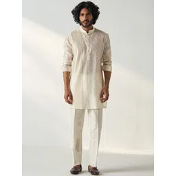 STUDIO BAGECHAA Men Regular Chanderi Silk Kurta with Trousers-picture-12