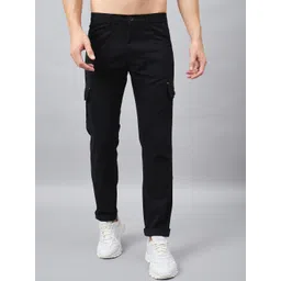 STUDIO NEXX Men Black Relaxed Straight Leg Straight Fit Cargos Trousers-picture-39