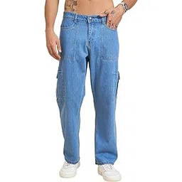 studio nexx Men's Baggy fit Denim Cargo Pants |Non Stretchable| Wide Leg Jeans| Cargo Jeans|Baggy Cargos for Men-picture-12