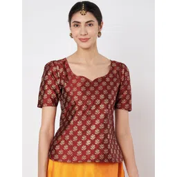 studio rasa Block Printed Sweetheart Neck Saree Blouse-picture-35