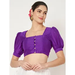 studio rasa Puff Sleeve Sheen Crop Top-picture-37
