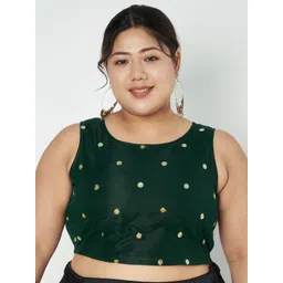 studio rasa Women Green Round neck Sleeveless Polka Dot Embroidered Net Crop Top-picture-30