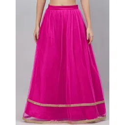 studio rasa Women Magenta Pink & Gold-Colored Flared Net Sequin Embellished Maxi Skirt-picture-37