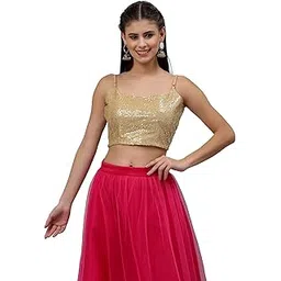 studio rasa Women's Girls Net Sequins Embroidered Spaghetti Crop Top for Wedding Party Festive-picture-43