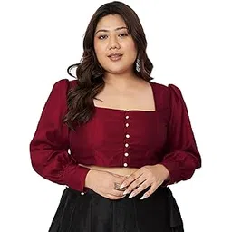 studio rasa Women's Plus Size Chroma Button Down Crop Top for Wedding Festive Party-picture-31