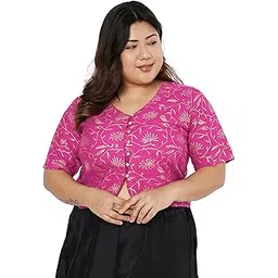 studio rasa Women's Plus Size Viscose Block Printed Button Down Readymade Saree Blouse for Wedding Festive-picture-33