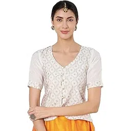 studio rasa Women's Silk Blend Block Printed Button Down Top for Wedding Festive Party-picture-20