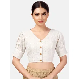 Studio Shringaar Chikankari Embroidered Pure Cotton Saree Blouse-picture-22